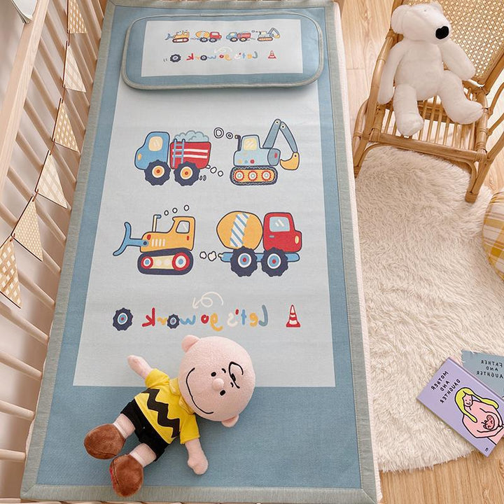 Padded baby crib mattress with good night print, non-slip bottom and wipeable cover