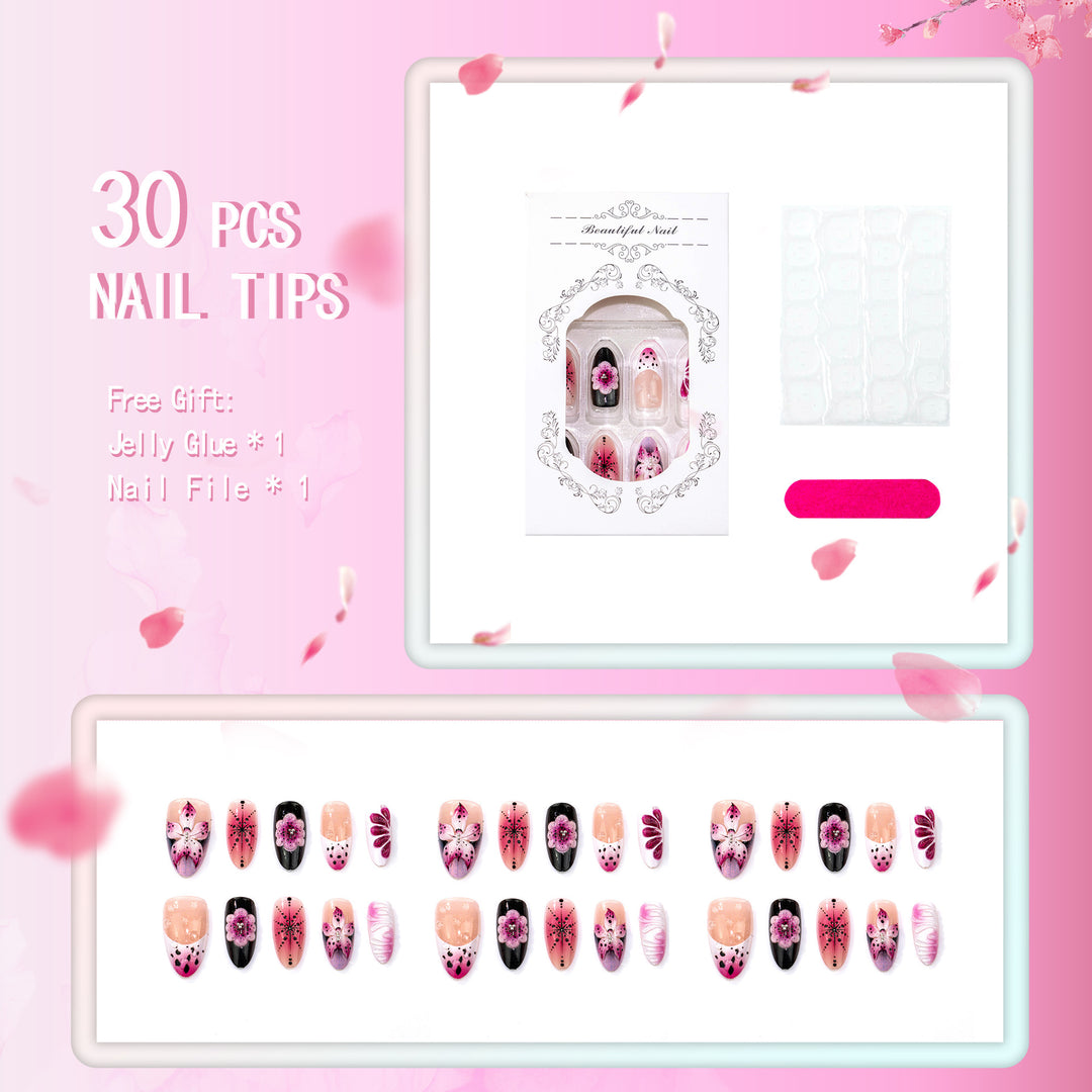 Decorative Floral and Artistic Press-On Nail Set