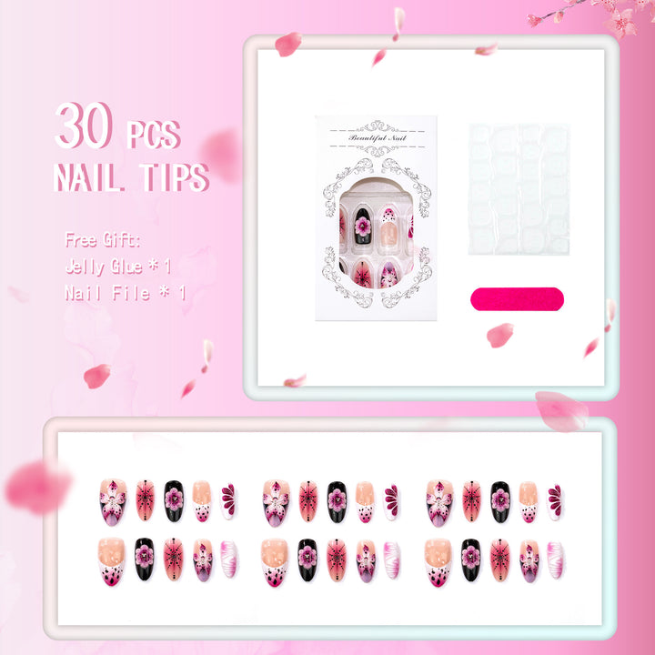 Decorative Floral and Artistic Press-On Nail Set