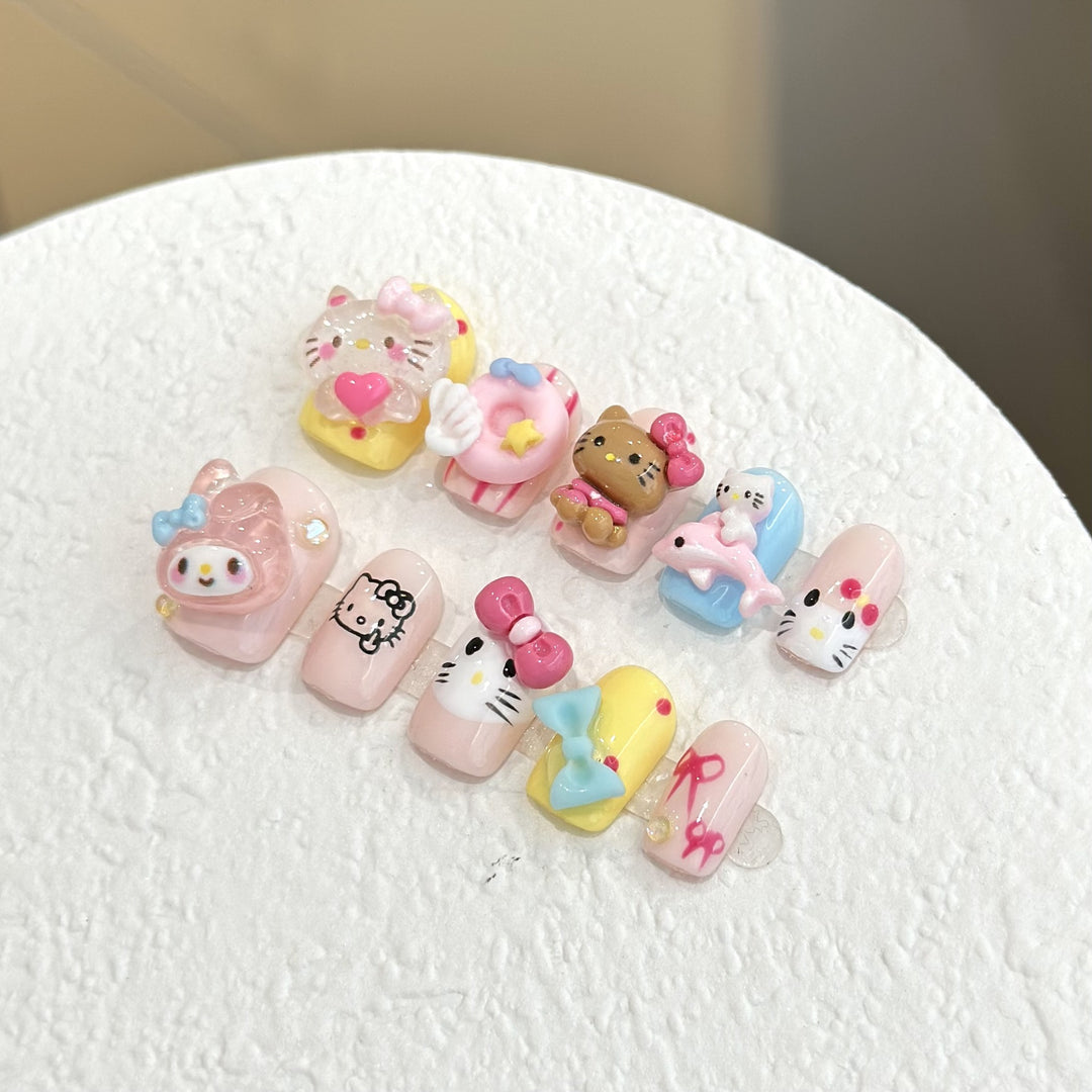 Whimsical Cartoon Character Press-On Nail Set