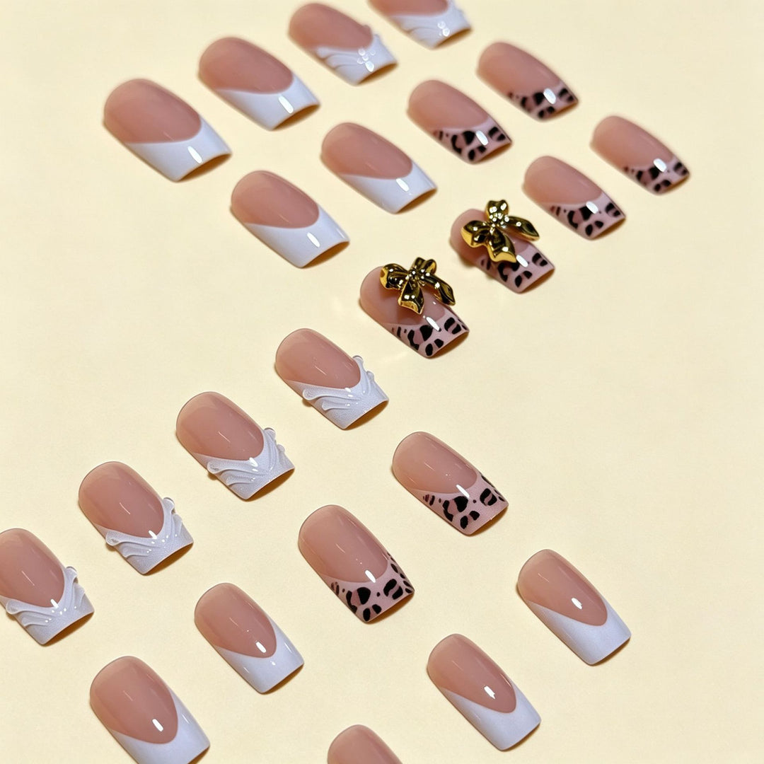 Artistic Premium Leopard and Bow-Embellished Press-On Nail Tips Kalsten
