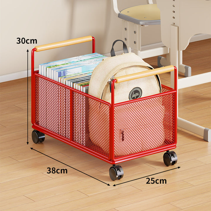 Metal Mesh Floor Storage Crate with Wooden Carry Handles
