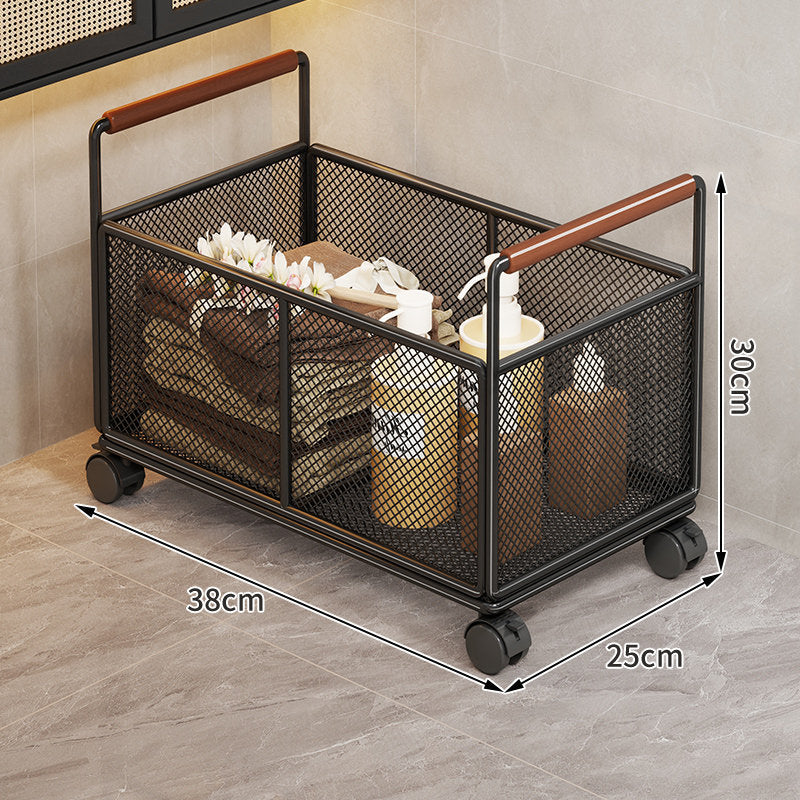 Mesh Metal Storage Organizer Basket with Wooden Grip Handles