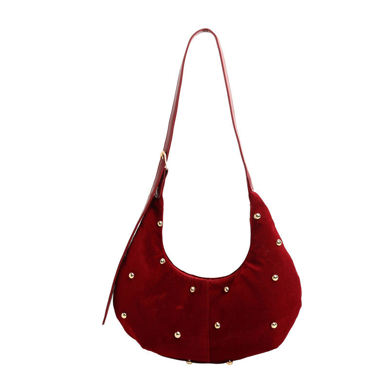 WoTextured Suede Hobo Bag with Decorative Studs Kalsten