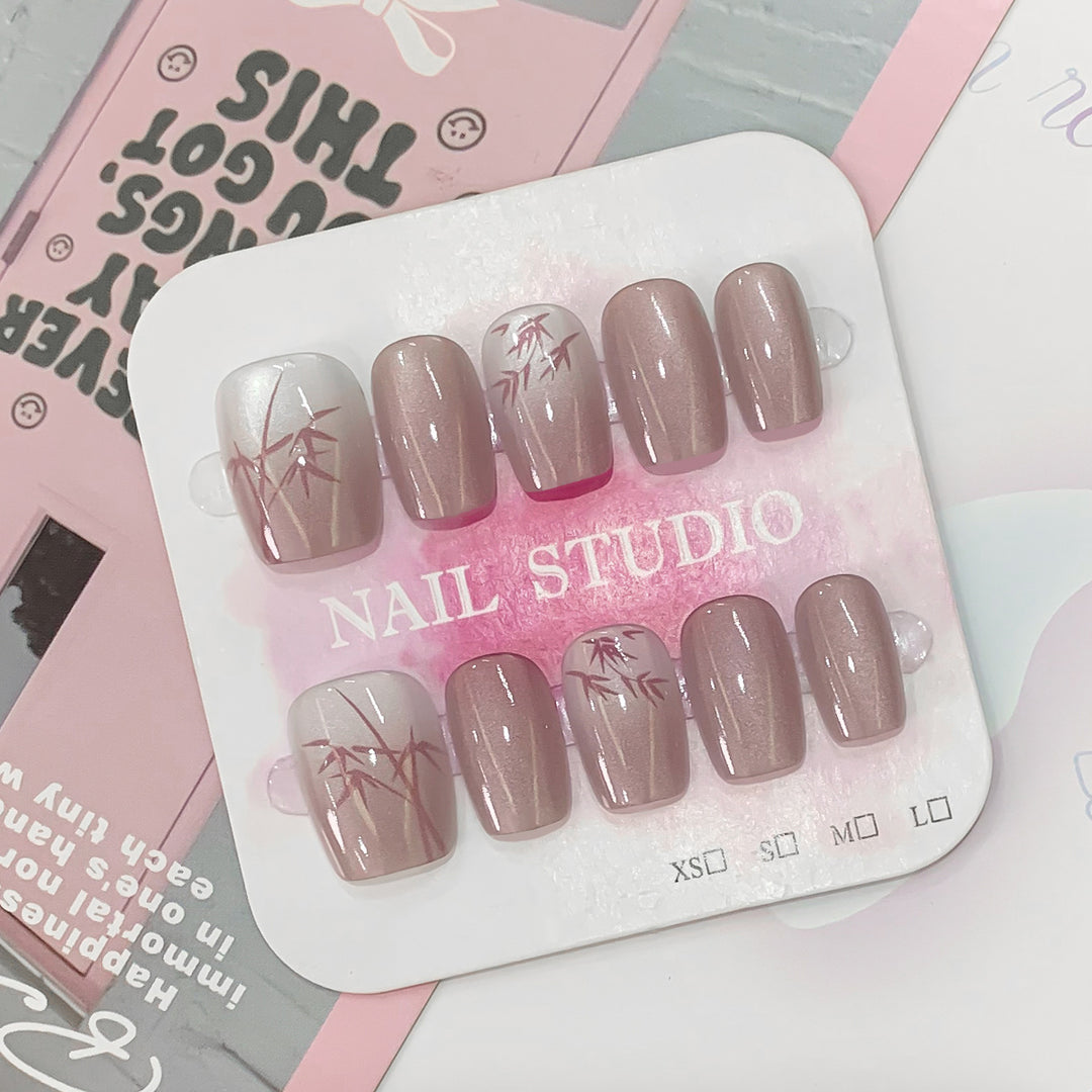 Artistic Press-On Nails with Bamboo Design Kalsten