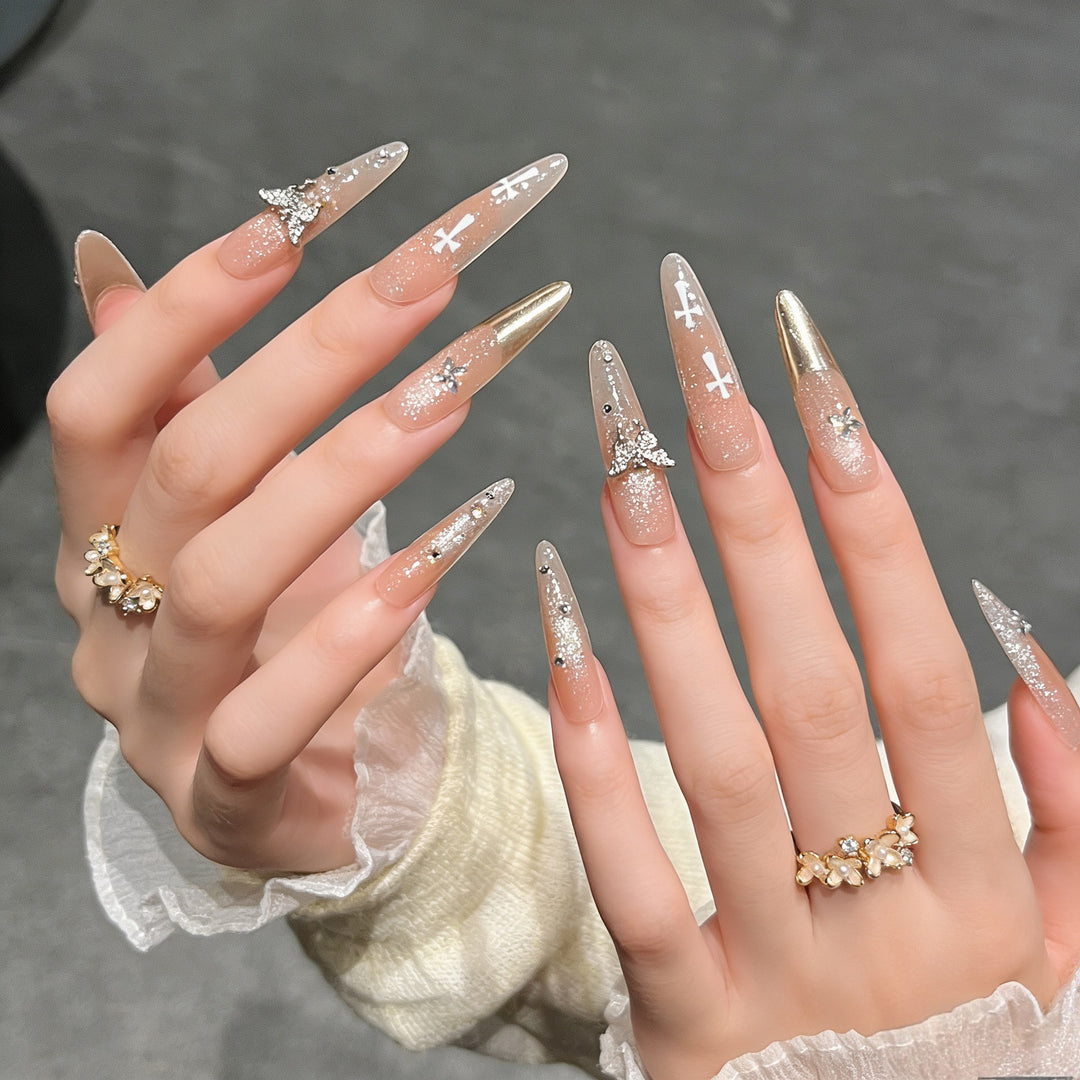Elegant Stiletto Press-On Nail Extensions with Gem Accents Kalsten