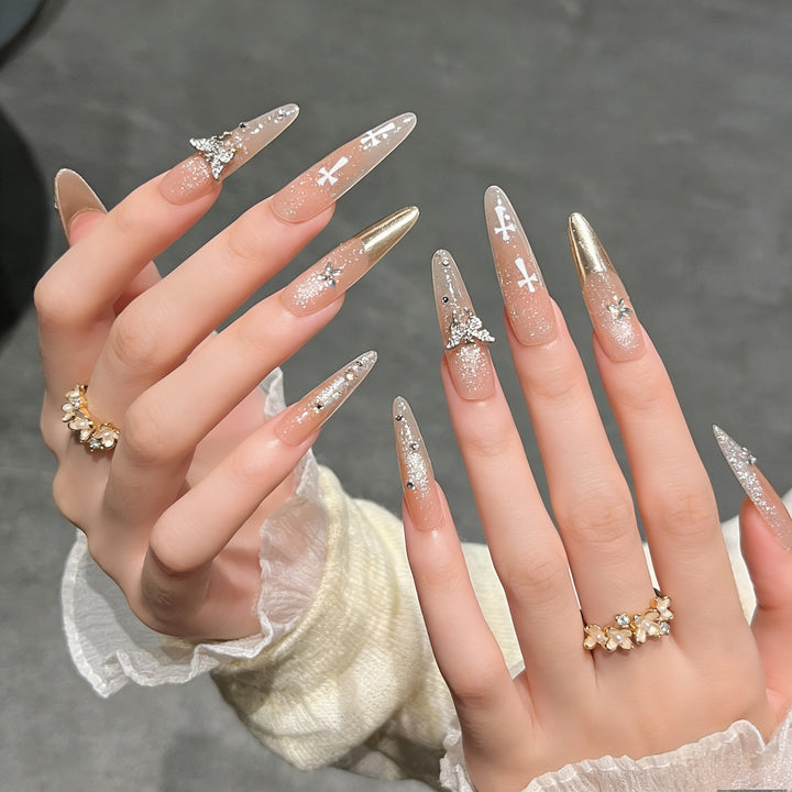 Elegant Stiletto Press-On Nail Extensions with Gem Accents Kalsten