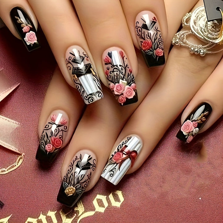 Glamorous artificial nails with floral designs Kalsten