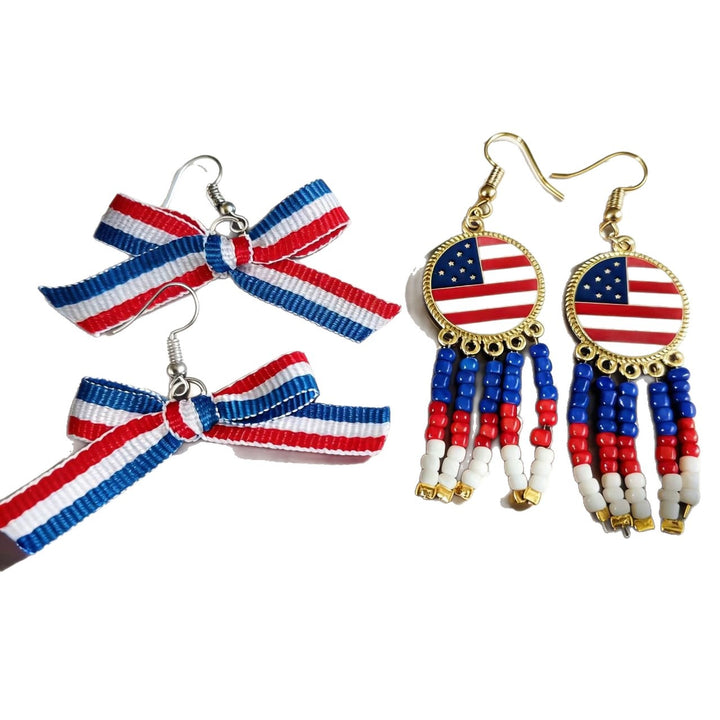 Women's handcrafted tassel earrings with flag medallion and pearl fringes Kalsten