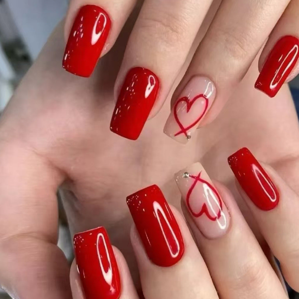 Romantic Heart-Embellished Press-On Nails Kalsten