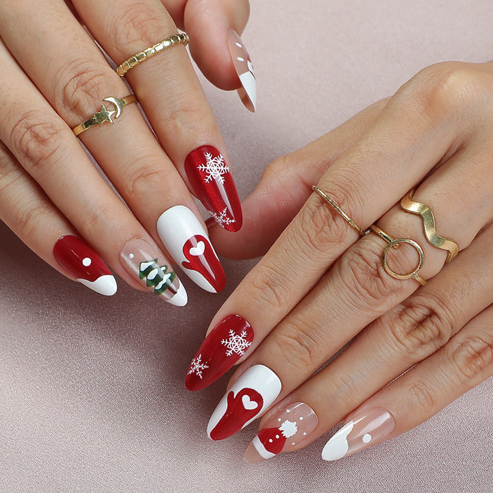 Artistic Holiday-Themed Press-On Nail Design