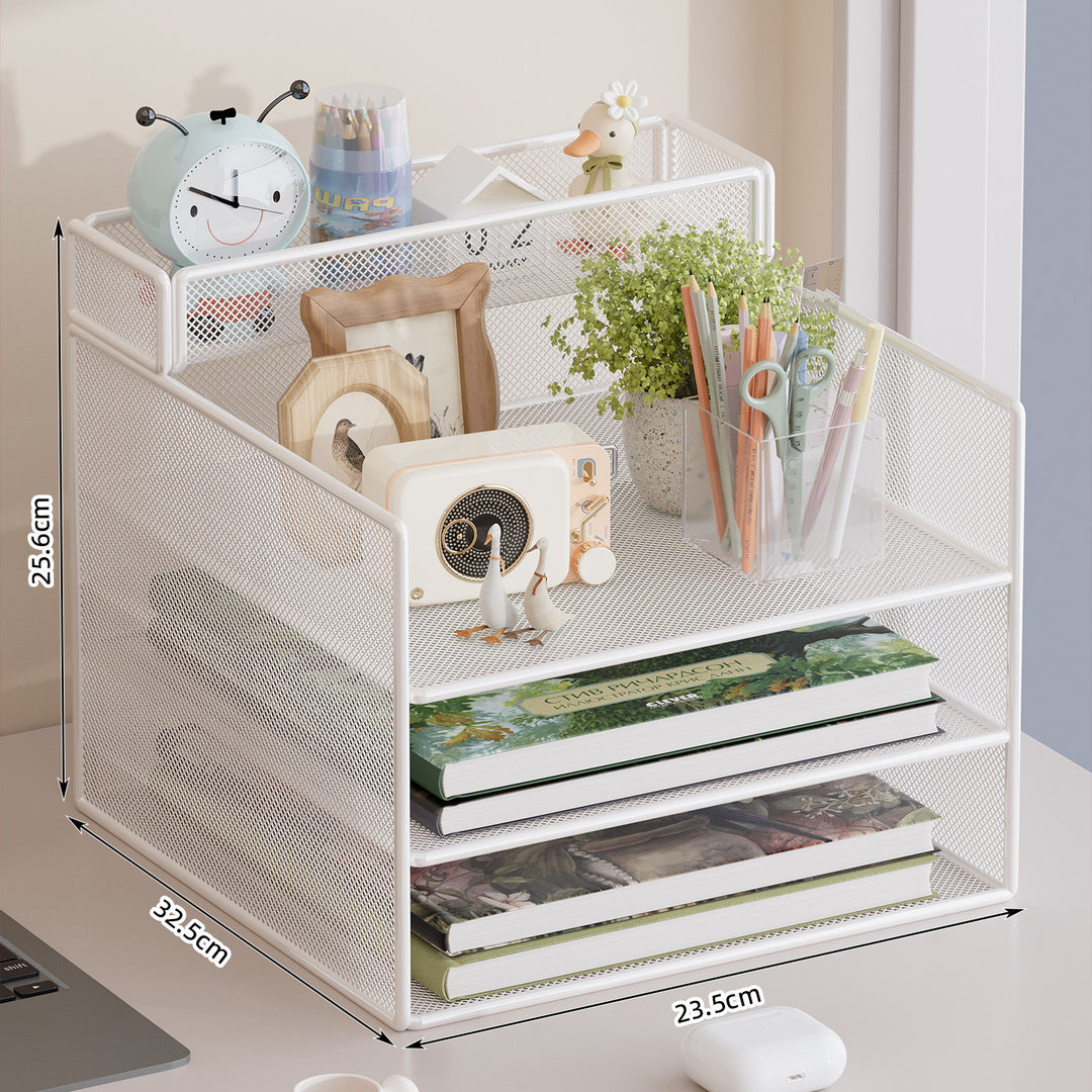 Multi-Tiered Mesh Desktop Organizer with Document Holders Kalsten