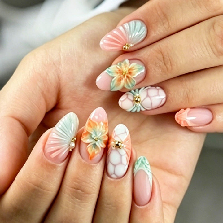 Art nail set with floral and glamorous designs Kalsten