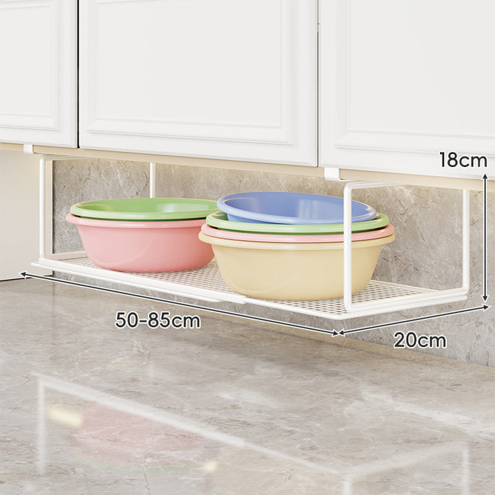 Telescoping Under-Cabinet Hanging Shelf with Non-Slip Mesh Tray