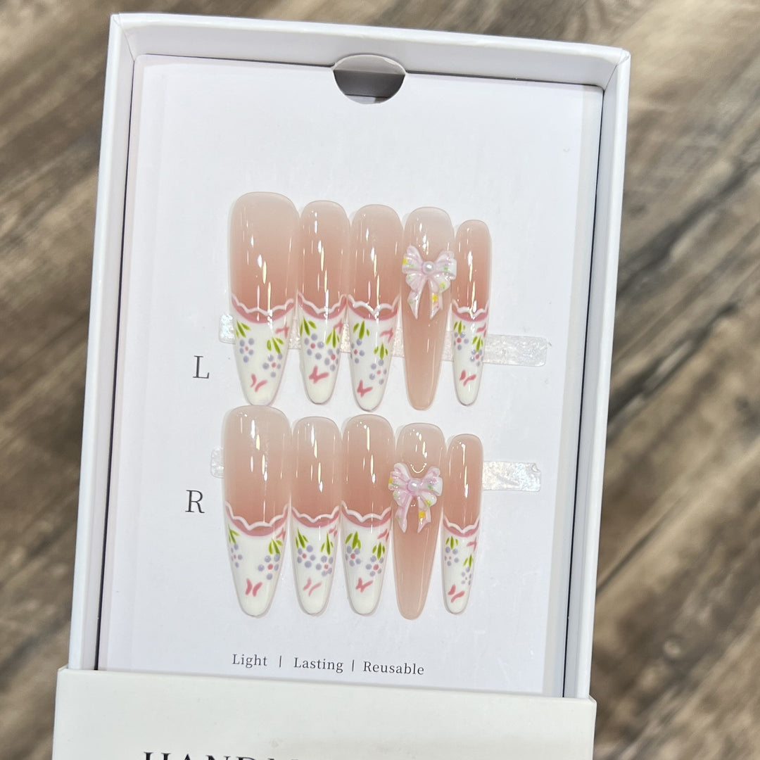 Elegant Floral Stiletto Press-On Nail Art Set Kalsten