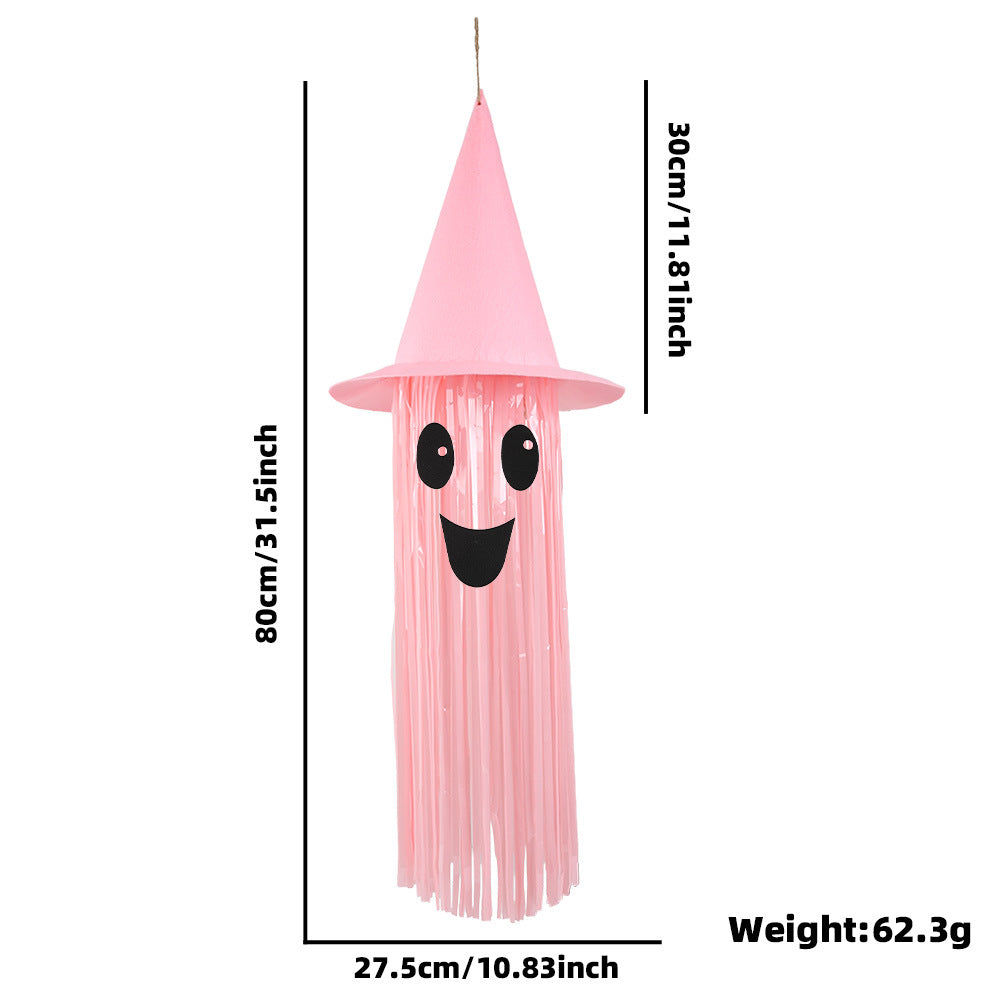 Hanging Ghost Decoration with Witch Hat and Long Fringes