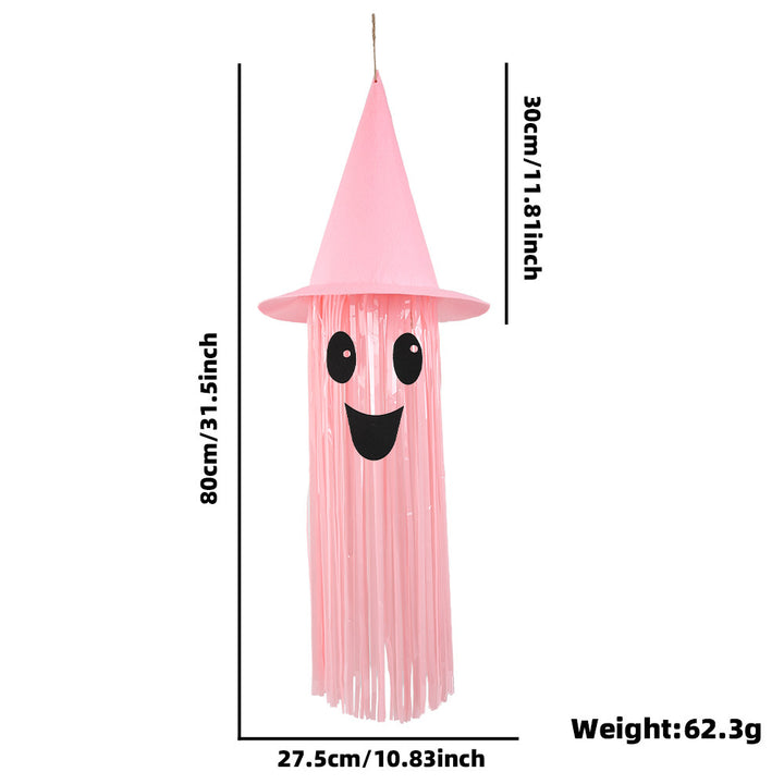 Hanging Ghost Decoration with Witch Hat and Long Fringes
