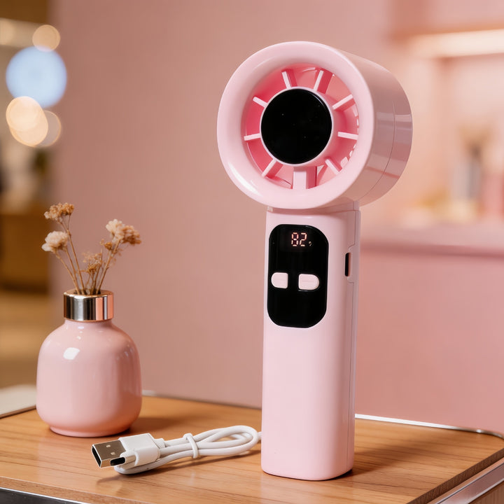 Ladies Portable Hand Fan with LCD Display and USB Connection Kalsten