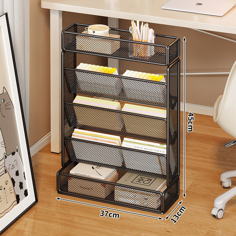 Vertical Mesh Slanted Magazine and File Organizer with Multi-Tier Tilted Baskets
