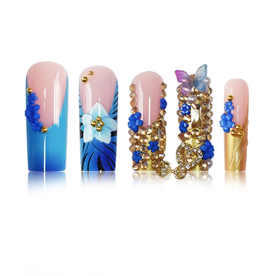 Artistic 3D Decorative Press-On Nails with Gemstone Accents Kalsten