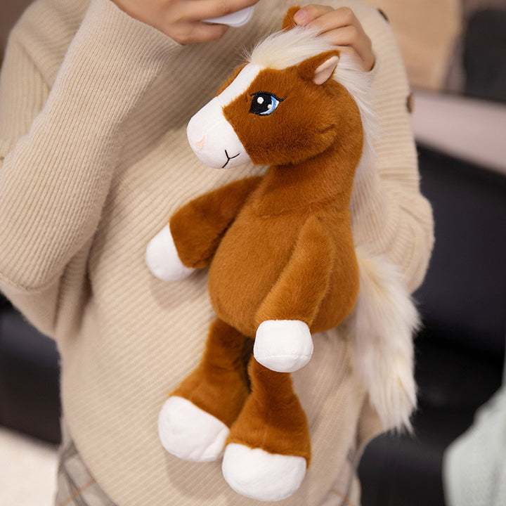 Plush Horse Cuddly Stuffed Pony with Fluffy Tail and Embroidered Face Kalsten