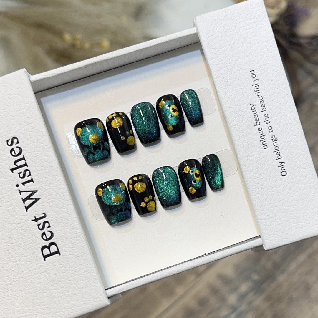 Artistic Press-On Nail Set with Playful Floral and Glitter Accents Kalsten