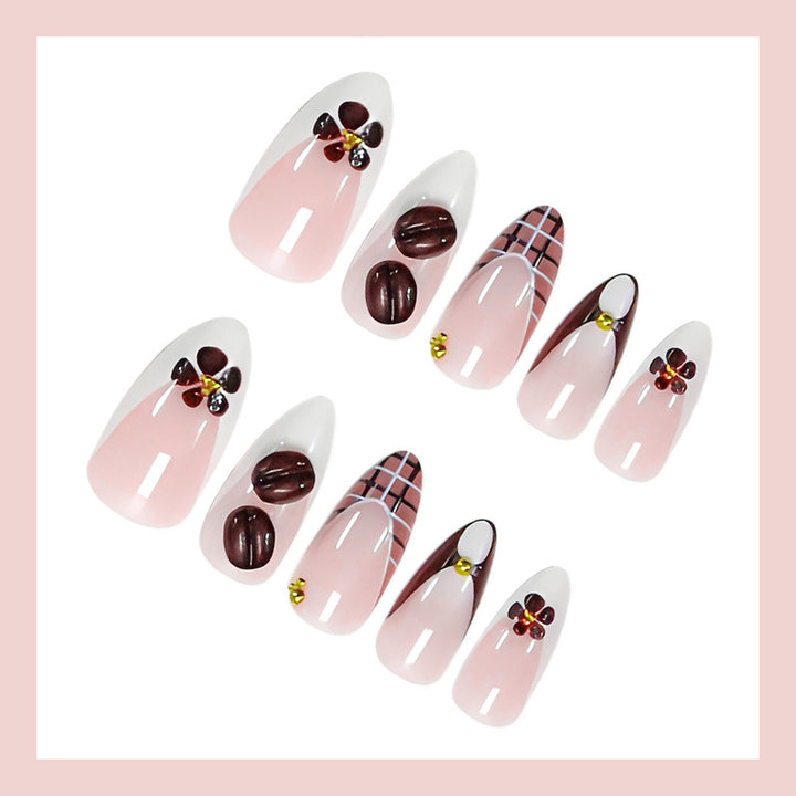 Art nail set with elegant coffee and flower motif Kalsten