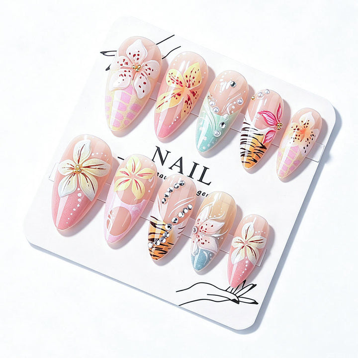 Artistic 3D Nail Tips with Botanical Decorations Kalsten