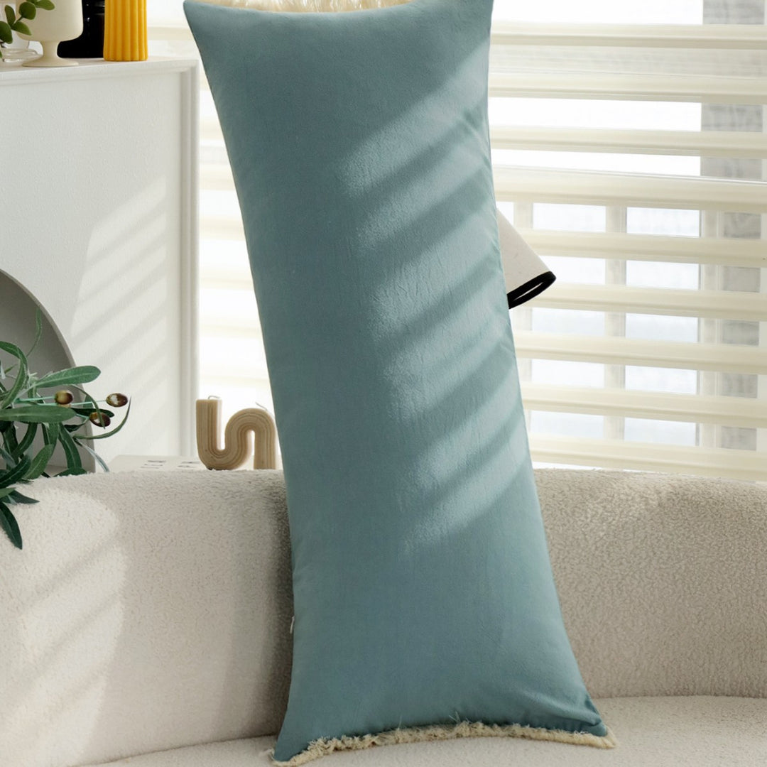 Rectangular microfiber lumbar pillow cover with decorative fringe border Kalsten