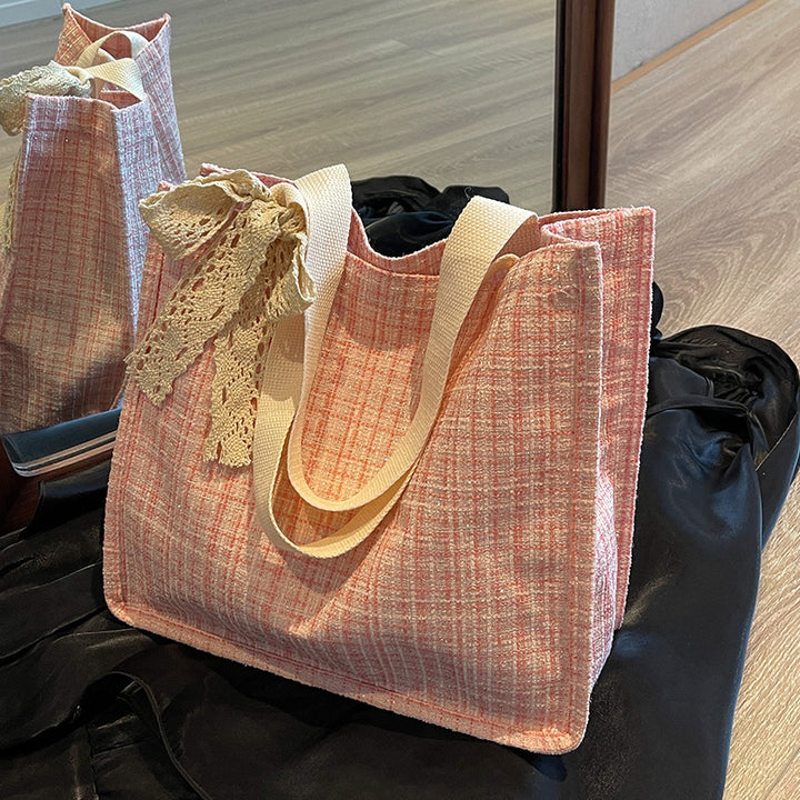 Lace-Detail Structured Tote Bag