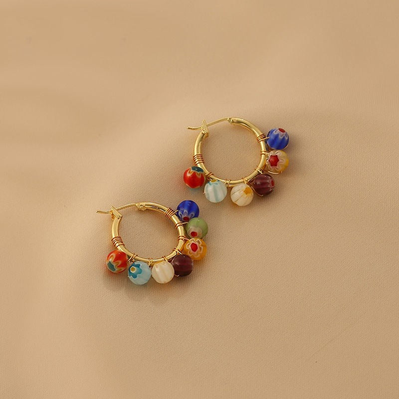Colorful Beaded Hoop Earrings Kalsten