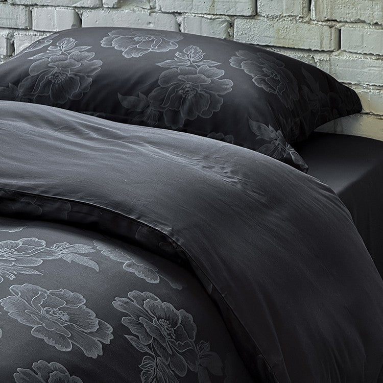 Satin-bedcover-set with subtle tone-on-tone floral jacquard