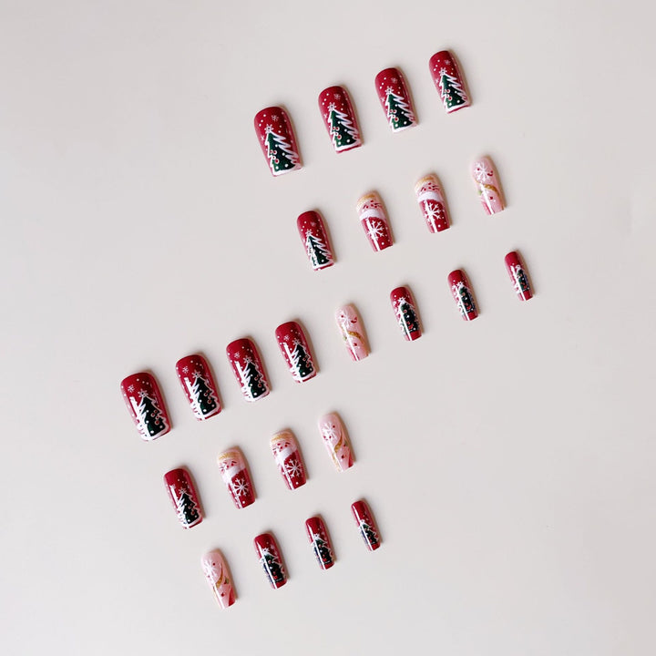 Artificial nail set with festive Christmas designs and glitter accents Kalsten