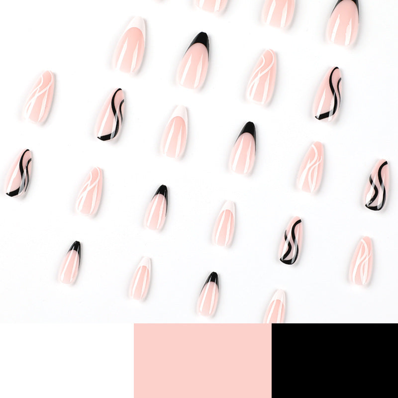 Elegant Artificial Nail Art with Curved Designs and Kalsten Accents