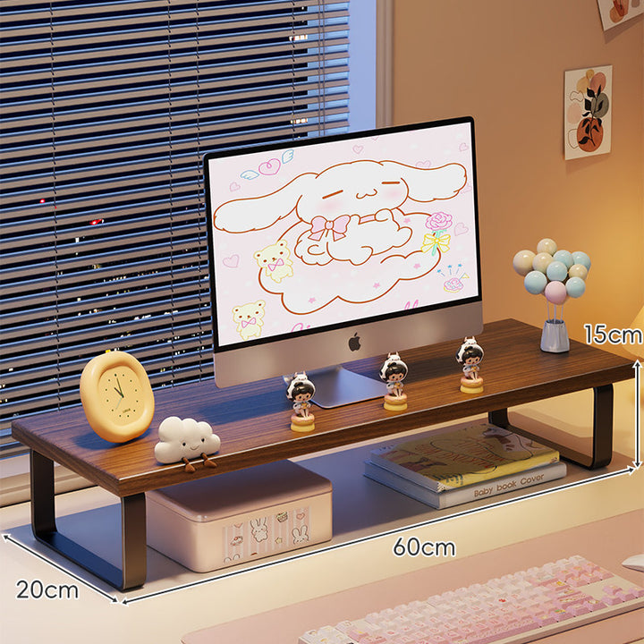 Elevated Monitor Riser Stand with Wood-Effect Top Metal Frame and Under-Shelf Storage