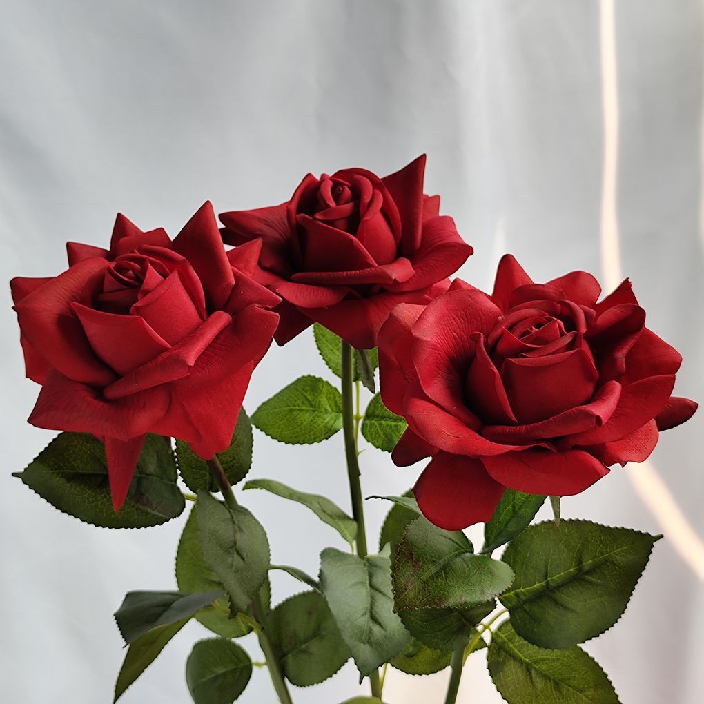 Lifelike Artificial Rose Stem with Green Foliage