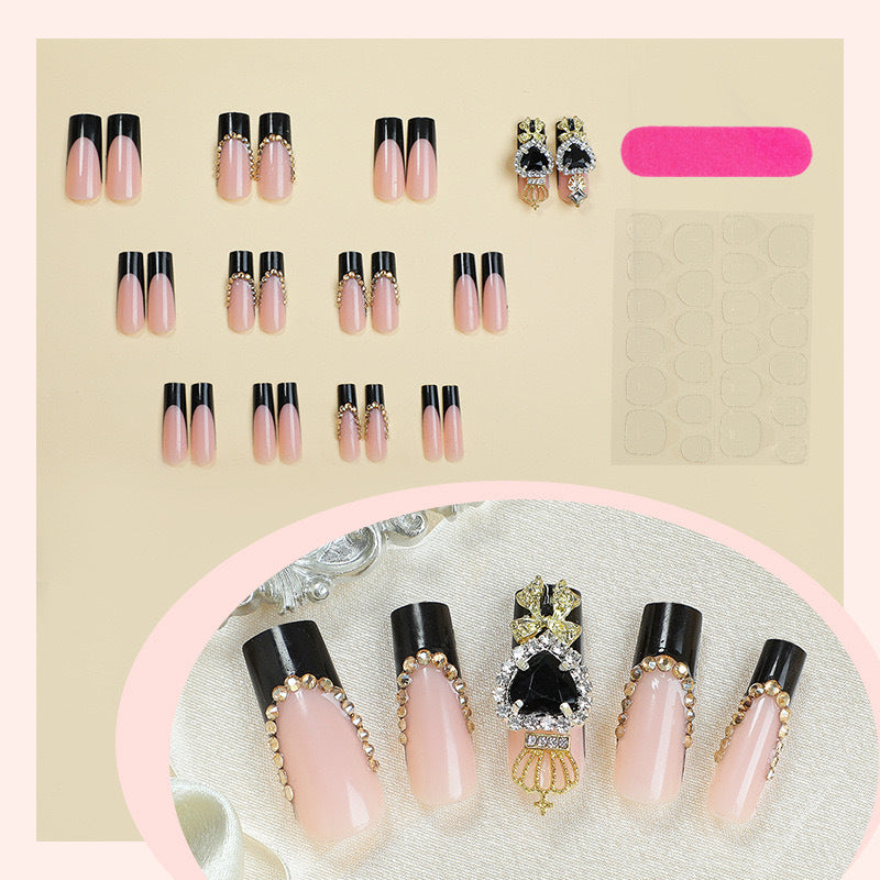 Luxury artificial nail set with sparkling rhinestone decorations and elegant accents Kalsten
