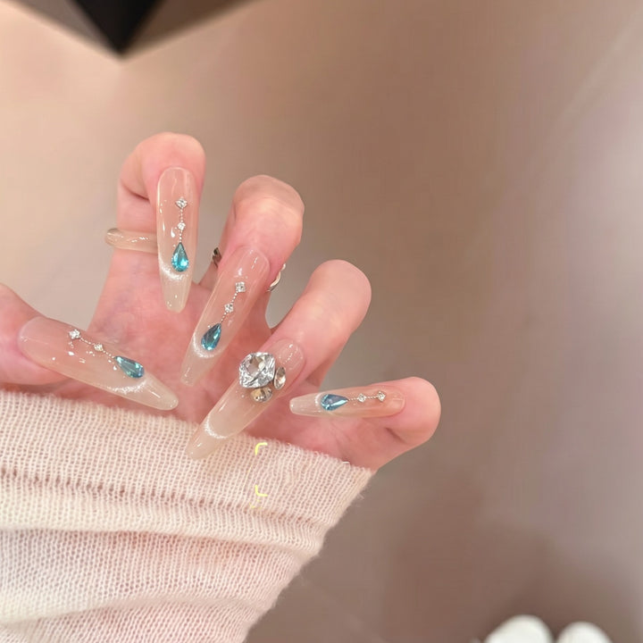 Glamorous Press-On Nail Art Set with Crystal Embellishments Kalsten