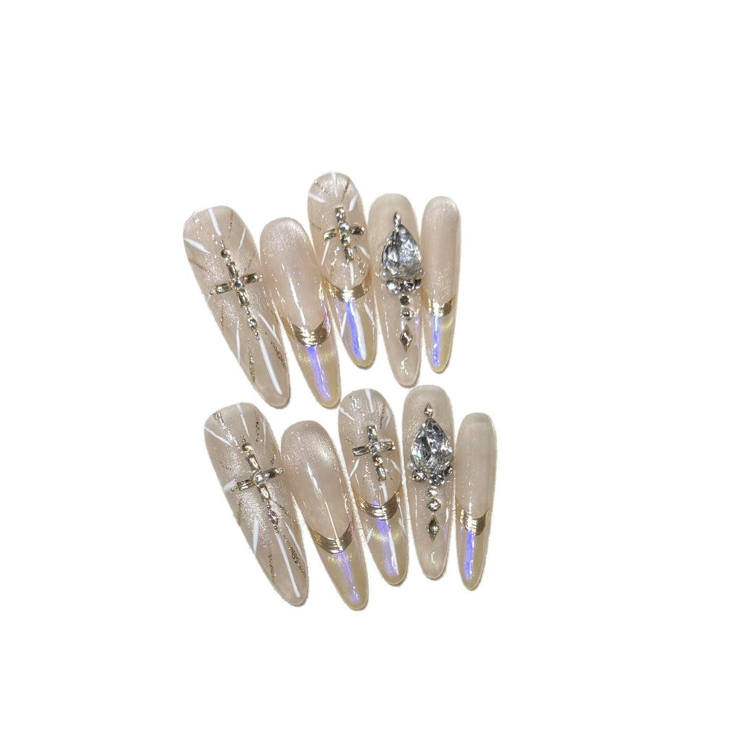 Premium Stiletto Press-On Nail Art Set with Gemstone Accents Kalsten