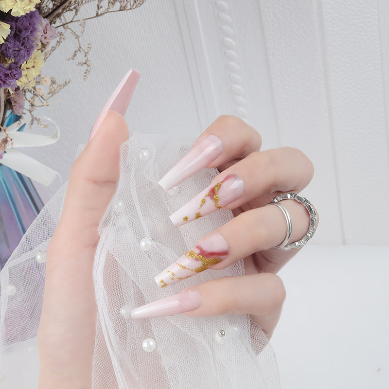 Elegant Long Stiletto Press-On Nails with Artistic Marble Design Kalsten