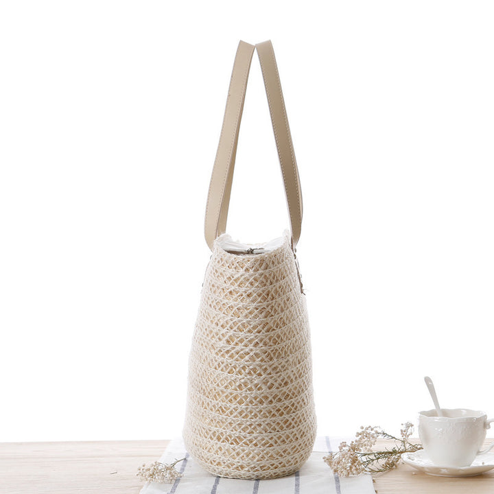 Woven Material Beach Bag with Elegant Bow Decoration Kalsten