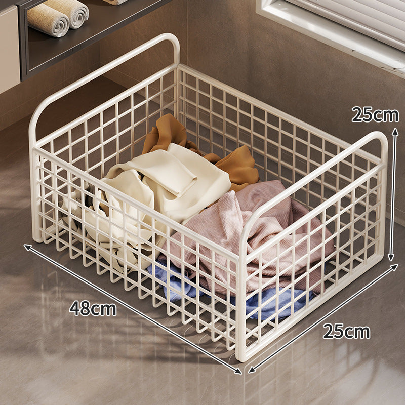 Metal Wire Grid Storage Basket with Raised Side Handles for Shelf and Countertop Organization