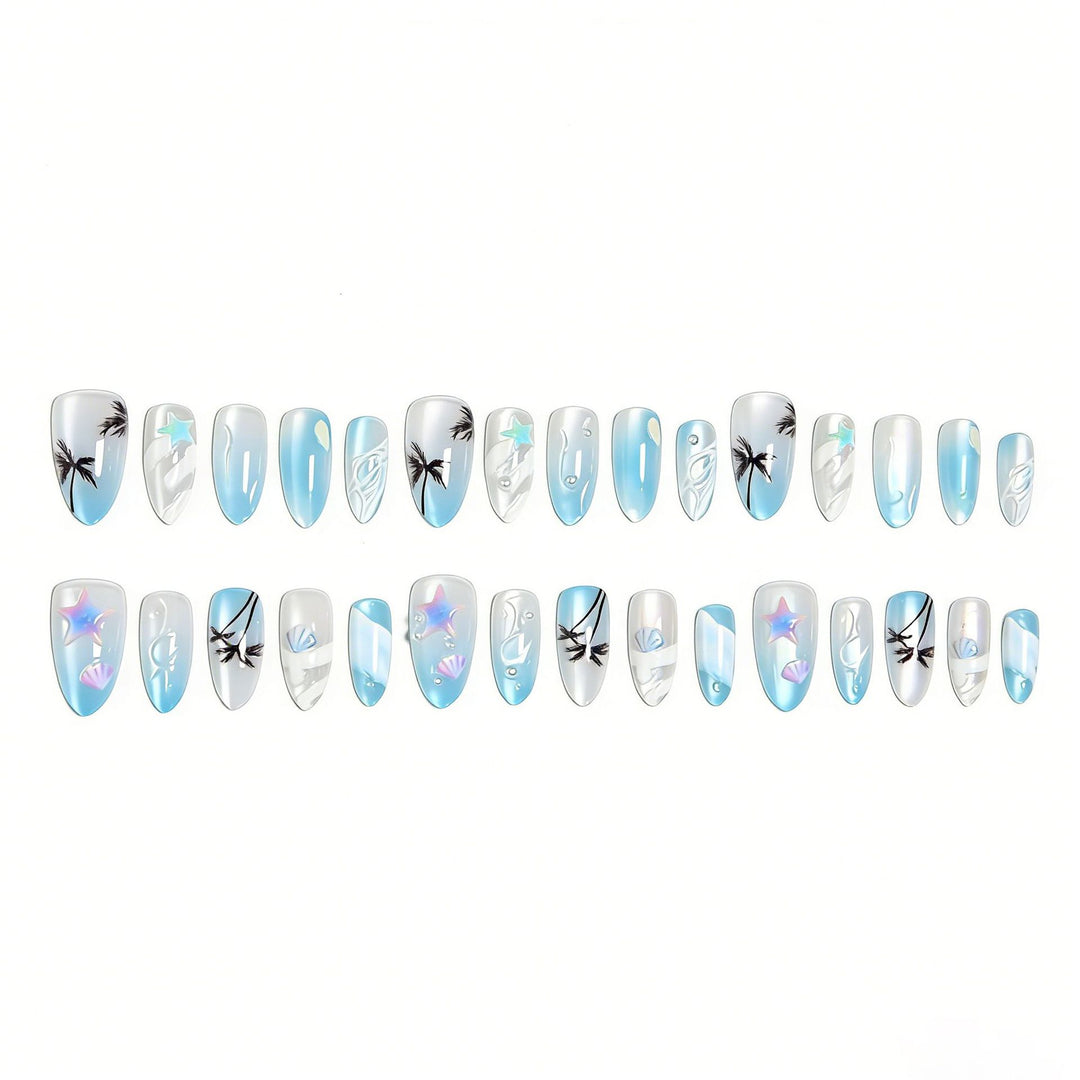 Acrylic nail set with elegant water and marine motifs Kalsten