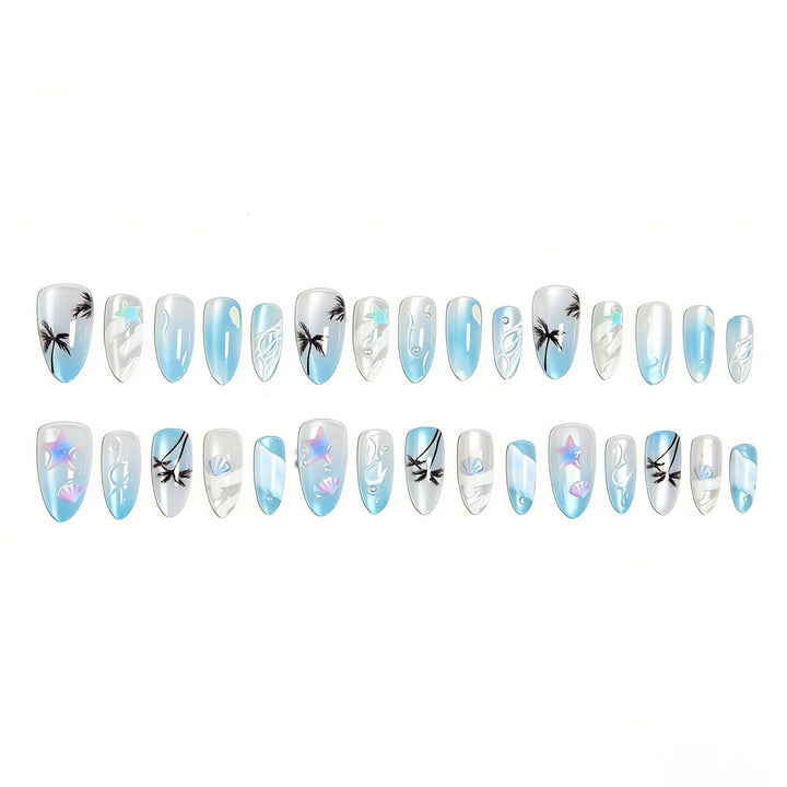 Acrylic nail set with elegant water and marine motifs Kalsten