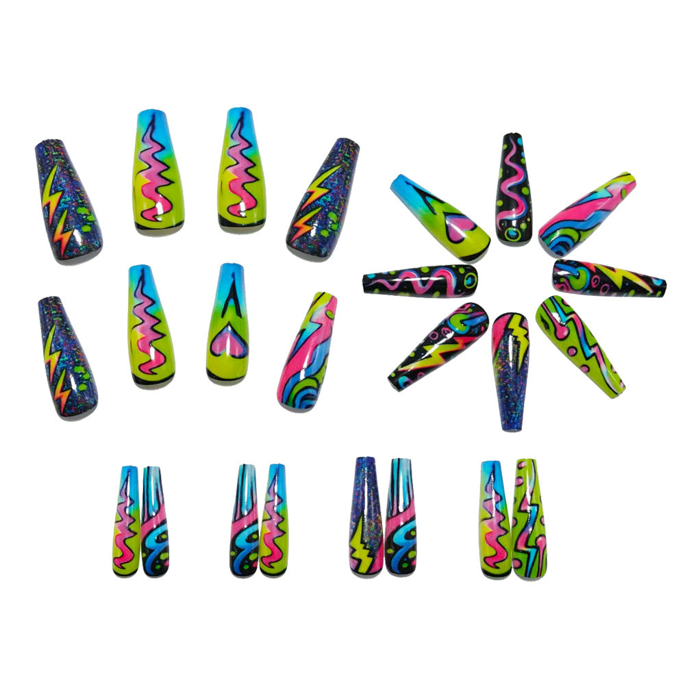 Trendy Artificial Nails In Creative Neon Design Kalsten