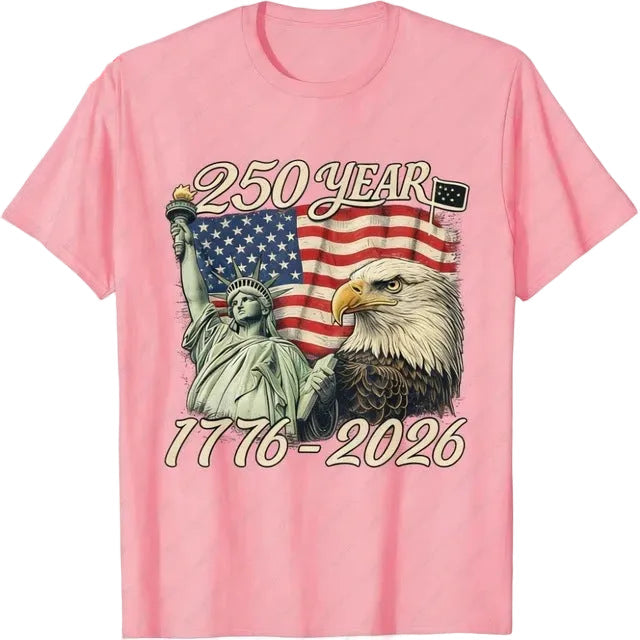 Unisex nan patriotic two hundred fifty year commemorative graphic tee with Statue of Liberty and Bald Eagle print Kalsten