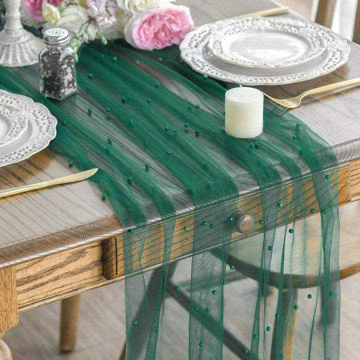 Elegant Table Runner with Pearl Detailing Kalsten