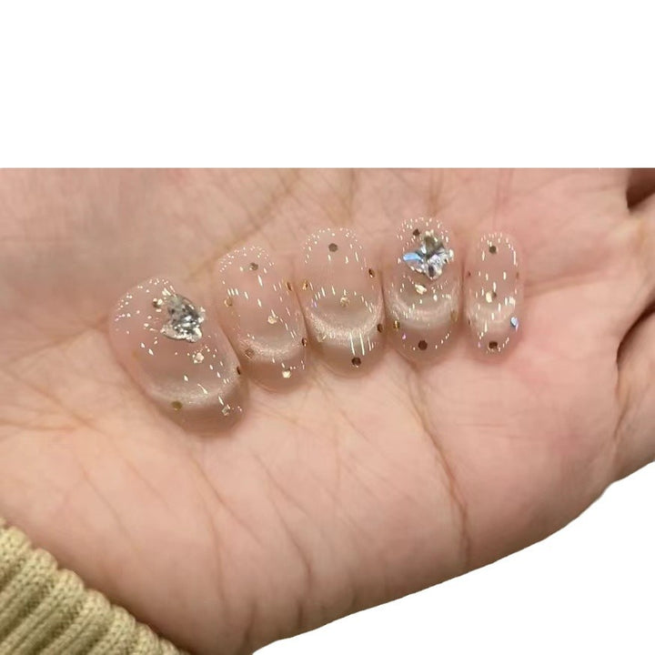 Decorative Press-On Nail Set with Glitter and Rhinestones Kalsten