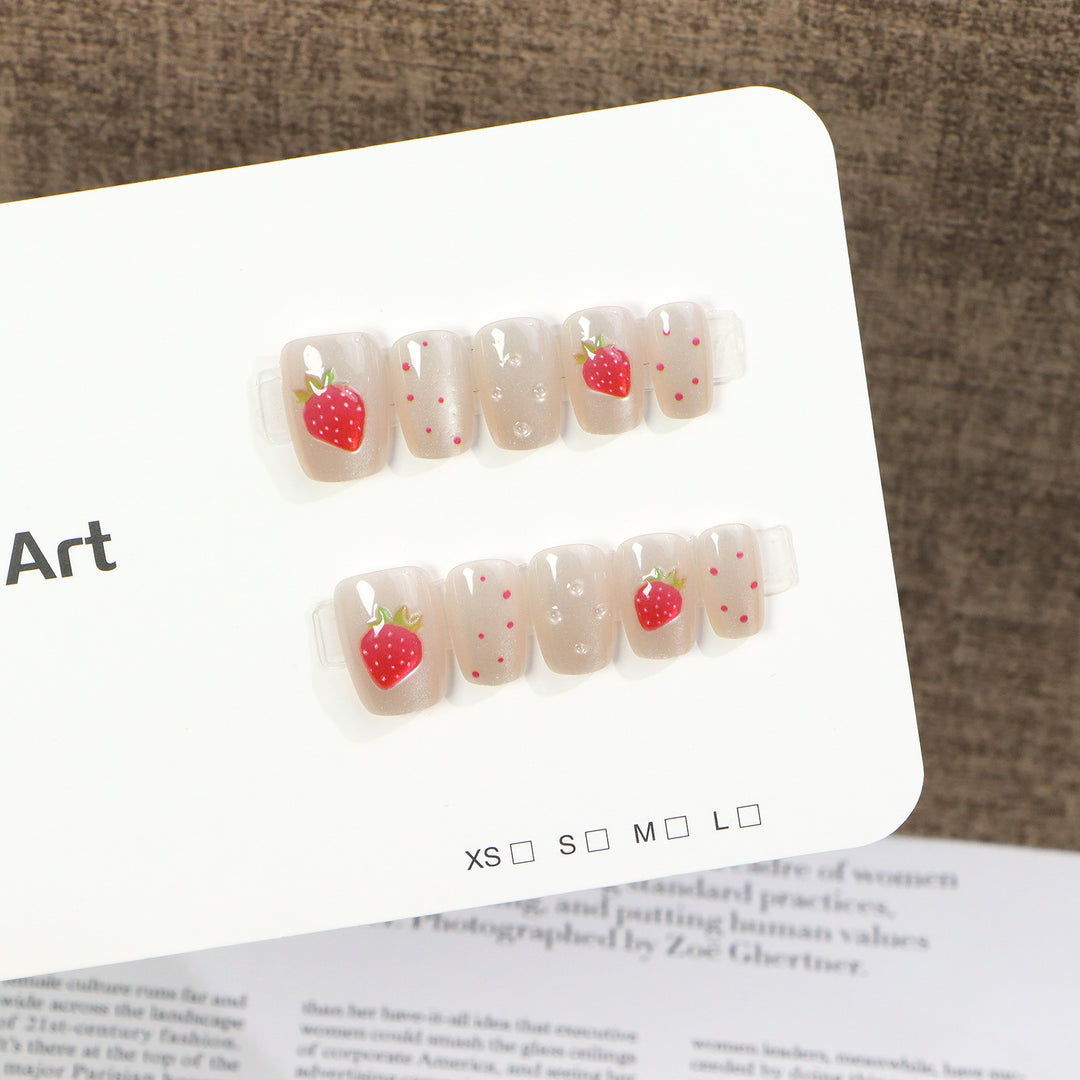 Whimsical Strawberry Themed Press-On Nail Art Kalsten