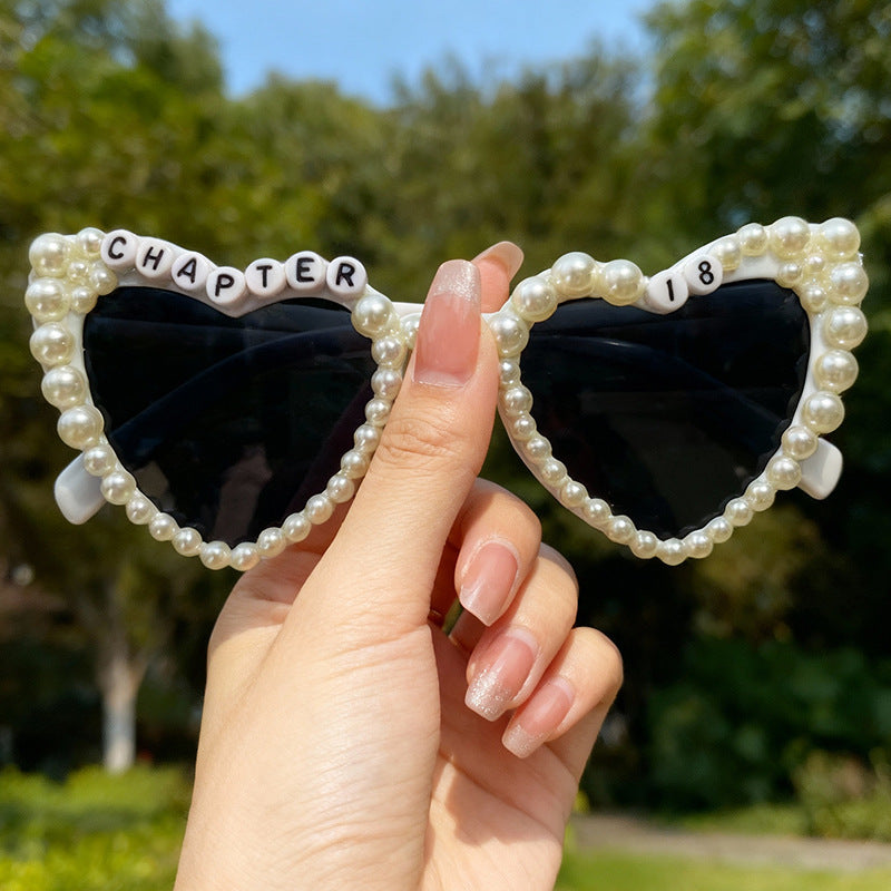 Pearl-Accented Heart-Shaped Sunglasses Kalsten